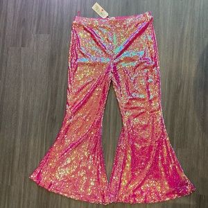 Souther Fired Chics Hot Pink Sequin Bell Bottom Pants